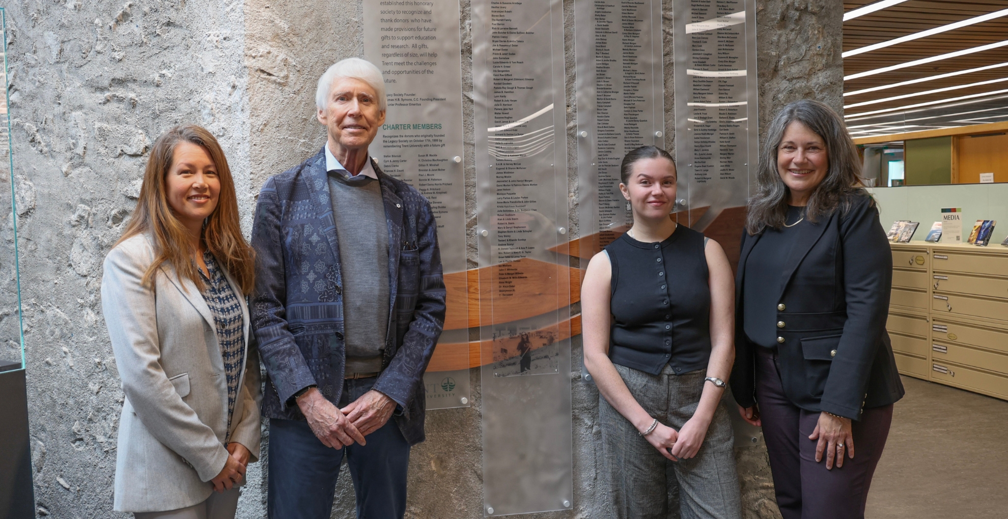 From left: Sandy Marett, Chancellor Stephen Stohn ’66, Anna Thomson-Rogers, Julie Davis 